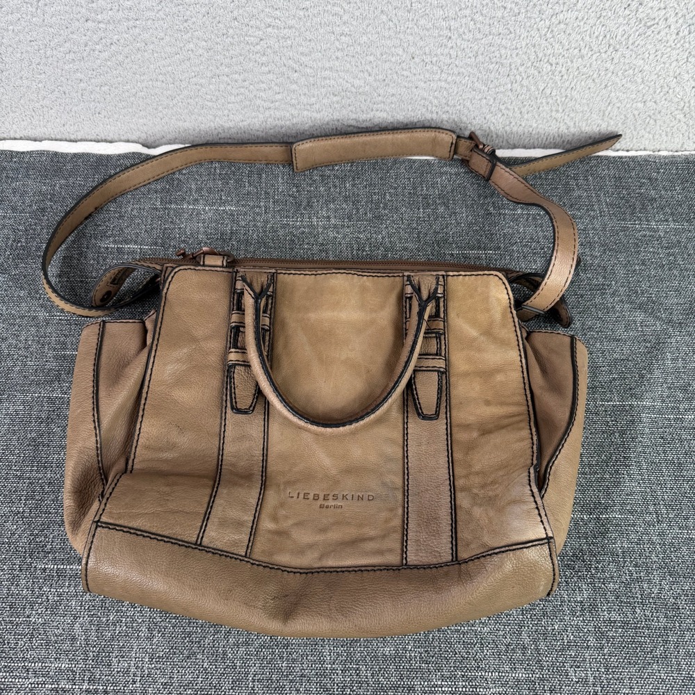 Liebeskind Berlin Satchel Bag Womens Medium Tan Leather Crossbody Distressed
